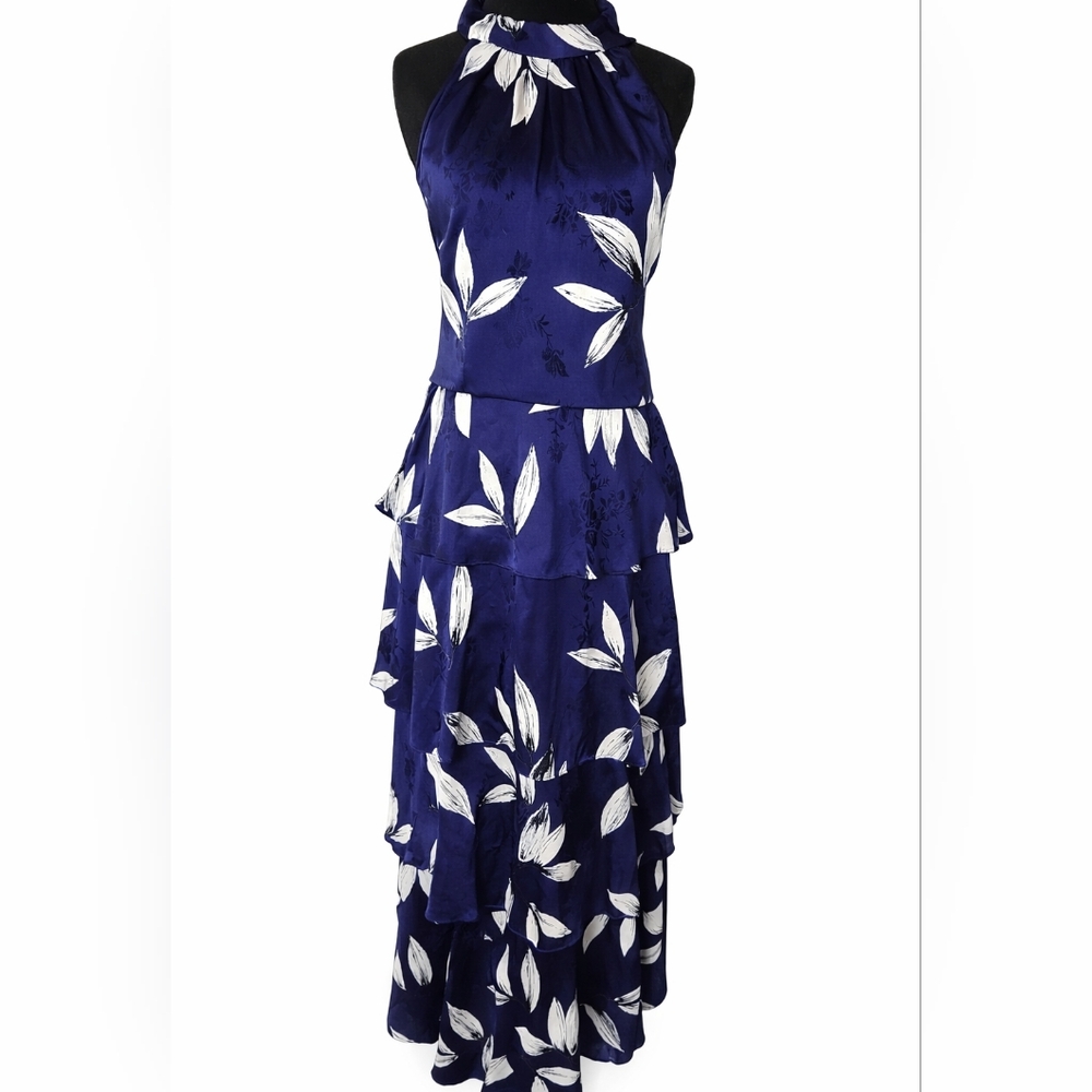 Elegant Blue and White Floral Dress